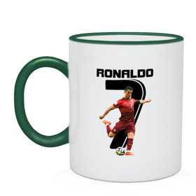 Кружка двухцветная с принтом Ronaldo , керамика | объем — 330 мл, диаметр — 80 мм. Цветная ручка и кайма сверху, в некоторых цветах — вся внутренняя часть | Тематика изображения на принте: роналдо