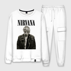 Мужской костюм хлопок с принтом nirvana t-shirt , 100% хлопок | на свитшоте круглая горловина, мягкая резинка по низу. Брюки заужены к низу, на них два вида карманов: два “обычных” по бокам и два объемных, с клапанами, расположенные ниже линии бедра. Брюки с мягкой трикотажной резинкой на поясе и по низу штанин. В поясе для дополнительного комфорта — широкие завязки | kurt cobain | nirvana | гранж | курт кобейн | нирвана