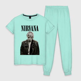 Женская пижама хлопок с принтом nirvana t-shirt , 100% хлопок | брюки и футболка прямого кроя, без карманов, на брюках мягкая резинка на поясе и по низу штанин | Тематика изображения на принте: kurt cobain | nirvana | гранж | курт кобейн | нирвана