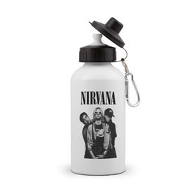Бутылка спортивная с принтом Nirvana Group , металл | емкость — 500 мл, в комплекте две пластиковые крышки и карабин для крепления | kurt cobain | nirvana | курт кобейн | нирвана | нранж