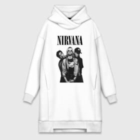 Платье-худи хлопок с принтом Nirvana Group ,  |  | Тематика изображения на принте: kurt cobain | nirvana | курт кобейн | нирвана | нранж