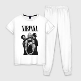 Женская пижама хлопок с принтом Nirvana Group , 100% хлопок | брюки и футболка прямого кроя, без карманов, на брюках мягкая резинка на поясе и по низу штанин | Тематика изображения на принте: kurt cobain | nirvana | курт кобейн | нирвана | нранж