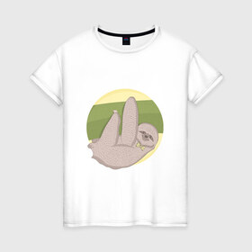 Женская футболка хлопок с принтом Ленивец , 100% хлопок | прямой крой, круглый вырез горловины, длина до линии бедер, слегка спущенное плечо | ленивец | лень | отдых