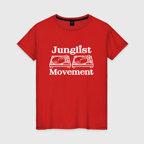 Женская футболка хлопок с принтом Junglist Movement , 100% хлопок | прямой крой, круглый вырез горловины, длина до линии бедер, слегка спущенное плечо | Тематика изображения на принте: jungle | junglist | junglist movement   одежда для трушных джанглистов | movement | уважающих корни днб.dnb