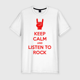 Мужская футболка премиум с принтом Keep, calm,rock , 92% хлопок, 8% лайкра | приталенный силуэт, круглый вырез ворота, длина до линии бедра, короткий рукав | keep | rock | сохраняй спокойствие и слушай рок.calm