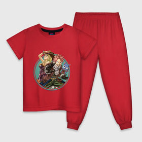 Детская пижама хлопок с принтом Натсу и Люси , 100% хлопок |  брюки и футболка прямого кроя, без карманов, на брюках мягкая резинка на поясе и по низу штанин
 | fairy tail | грей | люси | натсу | фэйритэйл | хвост феи | хэппи | эрза