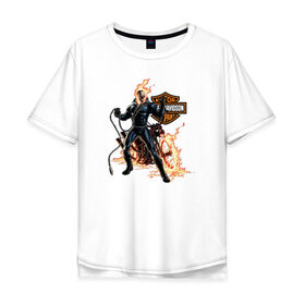 Мужская футболка хлопок Oversize с принтом Скелет байкер , 100% хлопок | свободный крой, круглый ворот, “спинка” длиннее передней части | harley | moto | байк | байкер | мото | мотоцикл | харлей
