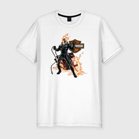 Мужская футболка премиум с принтом Скелет байкер , 92% хлопок, 8% лайкра | приталенный силуэт, круглый вырез ворота, длина до линии бедра, короткий рукав | harley | moto | байк | байкер | мото | мотоцикл | харлей