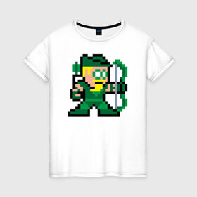Женская футболка хлопок с принтом Green Arrow pixels , 100% хлопок | прямой крой, круглый вырез горловины, длина до линии бедер, слегка спущенное плечо | green arrow pixels зеленая стрела дс