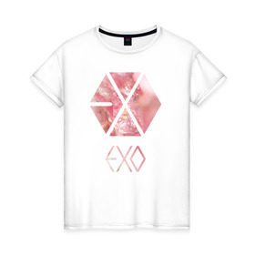 Женская футболка хлопок с принтом EXO chrystal , 100% хлопок | прямой крой, круглый вырез горловины, длина до линии бедер, слегка спущенное плечо | exo