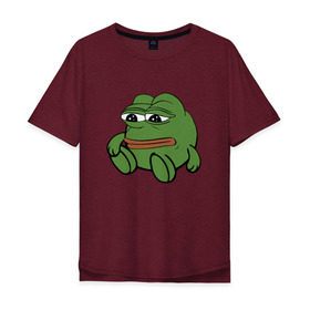 Мужская футболка хлопок Oversize с принтом Грустняш , 100% хлопок | свободный крой, круглый ворот, “спинка” длиннее передней части | Тематика изображения на принте: pepe | грустная жаба | жаба | мем | пепе