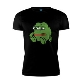 Мужская футболка премиум с принтом Грустняш , 92% хлопок, 8% лайкра | приталенный силуэт, круглый вырез ворота, длина до линии бедра, короткий рукав | pepe | грустная жаба | жаба | мем | пепе