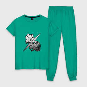 Женская пижама хлопок с принтом Gintama , 100% хлопок | брюки и футболка прямого кроя, без карманов, на брюках мягкая резинка на поясе и по низу штанин | gintama серебряная душаgintama | гинтама | серебряная душа
