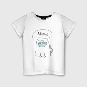 Детская футболка хлопок с принтом Meow! , 100% хлопок | круглый вырез горловины, полуприлегающий силуэт, длина до линии бедер | Тематика изображения на принте: 