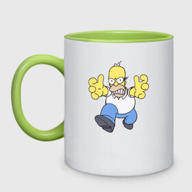 Кружка двухцветная с принтом Angry Homer , керамика | объем — 330 мл, диаметр — 80 мм. Цветная ручка и кайма сверху, в некоторых цветах — вся внутренняя часть | angry homer simpson симпсон злой гомер барт