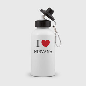 Бутылка спортивная с принтом I love Nirvana , металл | емкость — 500 мл, в комплекте две пластиковые крышки и карабин для крепления | 