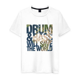 Мужская футболка хлопок с принтом Drum&Bass Will Save The World , 100% хлопок | прямой крой, круглый вырез горловины, длина до линии бедер, слегка спущенное плечо. | dnb | джангл | днб | драм н бейс