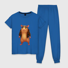 Женская пижама хлопок с принтом Хомяк , 100% хлопок | брюки и футболка прямого кроя, без карманов, на брюках мягкая резинка на поясе и по низу штанин | арт | животные | зверь | няша | смешное | хомяк | хомячок