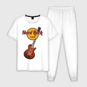 Мужская пижама хлопок с принтом Hard Rock cafe , 100% хлопок | брюки и футболка прямого кроя, без карманов, на брюках мягкая резинка на поясе и по низу штанин
 | Тематика изображения на принте: гитара