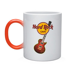 Кружка хамелеон с принтом Hard Rock cafe , керамика | меняет цвет при нагревании, емкость 330 мл | Тематика изображения на принте: гитара
