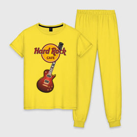 Женская пижама хлопок с принтом Hard Rock cafe , 100% хлопок | брюки и футболка прямого кроя, без карманов, на брюках мягкая резинка на поясе и по низу штанин | гитара