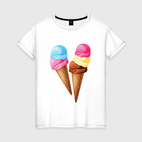 Женская футболка хлопок с принтом Мороженое , 100% хлопок | прямой крой, круглый вырез горловины, длина до линии бедер, слегка спущенное плечо | лето