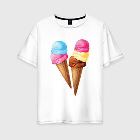 Женская футболка хлопок Oversize с принтом Мороженое , 100% хлопок | свободный крой, круглый ворот, спущенный рукав, длина до линии бедер
 | лето