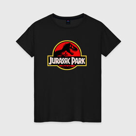 Женская футболка хлопок с принтом Jurassic park , 100% хлопок | прямой крой, круглый вырез горловины, длина до линии бедер, слегка спущенное плечо | юрского периода