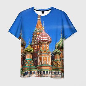 Мужская футболка 3D с принтом Храм Василия Блаженного , 100% полиэфир | прямой крой, круглый вырез горловины, длина до линии бедер | достопримечательности | москва | россия | русские | рф | столица | храм