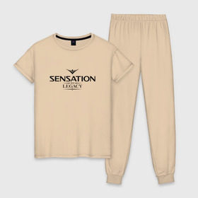 Женская пижама хлопок с принтом Sensation The Legacy , 100% хлопок | брюки и футболка прямого кроя, без карманов, на брюках мягкая резинка на поясе и по низу штанин | amsterdam | sensation | the legacy | сэнсэйшн