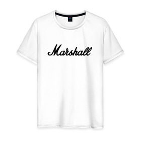 Мужская футболка хлопок с принтом Marshall logo , 100% хлопок | прямой крой, круглый вырез горловины, длина до линии бедер, слегка спущенное плечо. | guitars | marshall | music | гитары | музыка