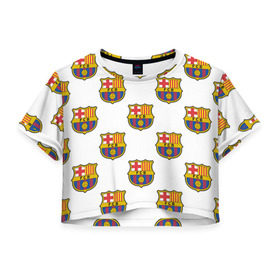 Женская футболка 3D укороченная с принтом Барселона , 100% полиэстер | круглая горловина, длина футболки до линии талии, рукава с отворотами | barcelona | барса | барселона | спорт | фк | футбол