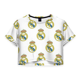 Женская футболка 3D укороченная с принтом Real Madrid , 100% полиэстер | круглая горловина, длина футболки до линии талии, рукава с отворотами | real madrid | реал мадрид | спорт | фк | футбол
