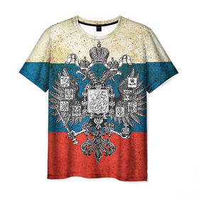 Мужская футболка 3D с принтом Россия , 100% полиэфир | прямой крой, круглый вырез горловины, длина до линии бедер | герб | патриот | россия | рф | флаг