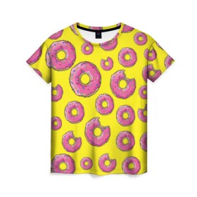 Женская футболка 3D с принтом Пончики , 100% полиэфир ( синтетическое хлопкоподобное полотно) | прямой крой, круглый вырез горловины, длина до линии бедер | donut | simpsons | паттерн | пончик