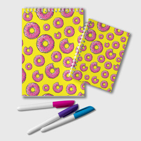 Блокнот с принтом Пончики , 100% бумага | 48 листов, плотность листов — 60 г/м2, плотность картонной обложки — 250 г/м2. Листы скреплены удобной пружинной спиралью. Цвет линий — светло-серый
 | donut | simpsons | паттерн | пончик