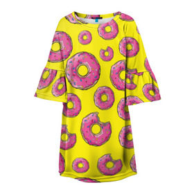 Детское платье 3D с принтом Пончики , 100% полиэстер | прямой силуэт, чуть расширенный к низу. Круглая горловина, на рукавах — воланы | Тематика изображения на принте: donut | simpsons | паттерн | пончик