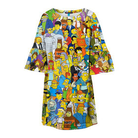 Детское платье 3D с принтом Симпсоны , 100% полиэстер | прямой силуэт, чуть расширенный к низу. Круглая горловина, на рукавах — воланы | гомер
