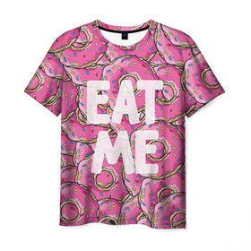 Мужская футболка 3D с принтом Eat me , 100% полиэфир | прямой крой, круглый вырез горловины, длина до линии бедер | гомер