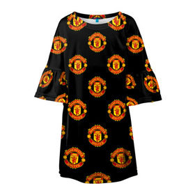 Детское платье 3D с принтом Manchester United , 100% полиэстер | прямой силуэт, чуть расширенный к низу. Круглая горловина, на рукавах — воланы | Тематика изображения на принте: manchester united | манчестер | спорт | фк | футбол
