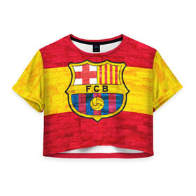 Женская футболка 3D укороченная с принтом Barcelona , 100% полиэстер | круглая горловина, длина футболки до линии талии, рукава с отворотами | barcelona | барса | барселона | спорт | футбол