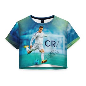 Женская футболка 3D укороченная с принтом Ronaldo , 100% полиэстер | круглая горловина, длина футболки до линии талии, рукава с отворотами | роналдо