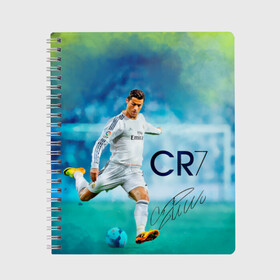 Тетрадь с принтом Ronaldo , 100% бумага | 48 листов, плотность листов — 60 г/м2, плотность картонной обложки — 250 г/м2. Листы скреплены сбоку удобной пружинной спиралью. Уголки страниц и обложки скругленные. Цвет линий — светло-серый
 | роналдо