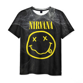 Мужская футболка 3D с принтом Nirvana , 100% полиэфир | прямой крой, круглый вырез горловины, длина до линии бедер | cobain | curt | nirvana | rock | smile | кобейн | курт | рок | смайл