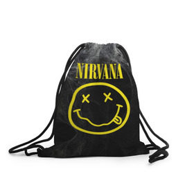 Рюкзак-мешок 3D с принтом Nirvana , 100% полиэстер | плотность ткани — 200 г/м2, размер — 35 х 45 см; лямки — толстые шнурки, застежка на шнуровке, без карманов и подкладки | cobain | curt | nirvana | rock | smile | кобейн | курт | рок | смайл