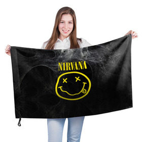 Флаг 3D с принтом Nirvana , 100% полиэстер | плотность ткани — 95 г/м2, размер — 67 х 109 см. Принт наносится с одной стороны | cobain | curt | nirvana | rock | smile | кобейн | курт | рок | смайл