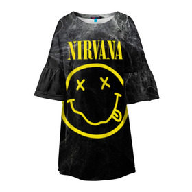 Детское платье 3D с принтом Nirvana , 100% полиэстер | прямой силуэт, чуть расширенный к низу. Круглая горловина, на рукавах — воланы | cobain | curt | nirvana | rock | smile | кобейн | курт | рок | смайл