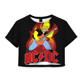 Женская футболка 3D укороченная с принтом AC/DC , 100% полиэстер | круглая горловина, длина футболки до линии талии, рукава с отворотами | ac dc | acdc | rock | рок | эйсидиси