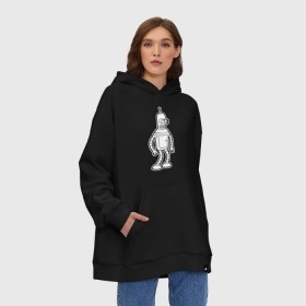 Худи SuperOversize хлопок с принтом BENDER (black) , 70% хлопок, 30% полиэстер, мягкий начес внутри | карман-кенгуру, эластичная резинка на манжетах и по нижней кромке, двухслойный капюшон
 | bender | futurama | бендер | бэндер | поцелуй мой блестящий металлический ...футурама