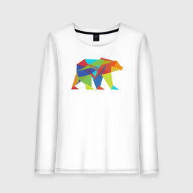Женский лонгслив хлопок с принтом Fractal geometric bear , 100% хлопок |  | fractal geometric bear медведь миша треугольн